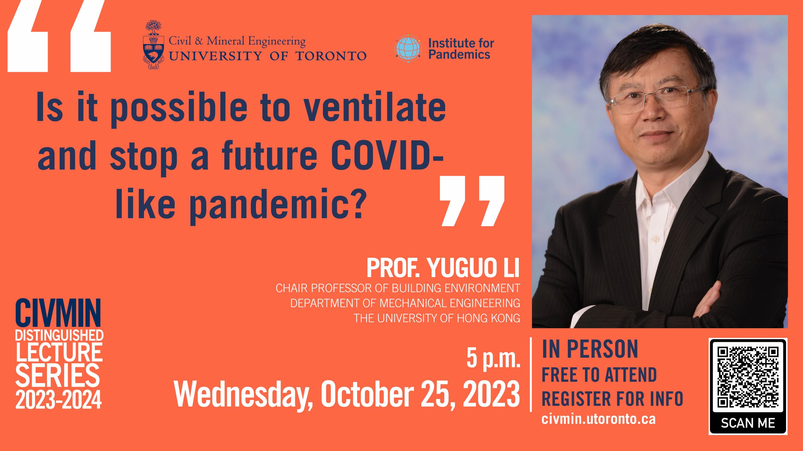 Event graphic for distinguished lecture on ventilation and pandemics